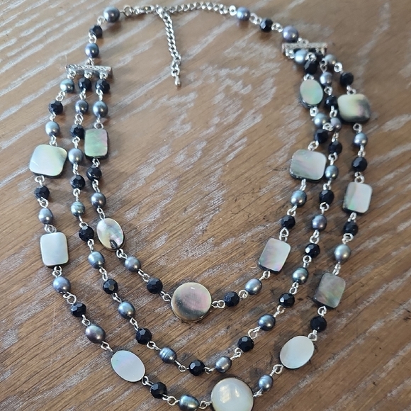 Multi-Layered Black and Silver Tone Necklace - Picture 3 of 7